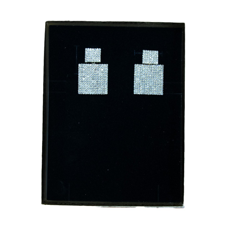 Samirra hosszú fülbevaló, féldrágakövekkel négyzet alakú, díszdobozban, ezüst, Velve, CS021