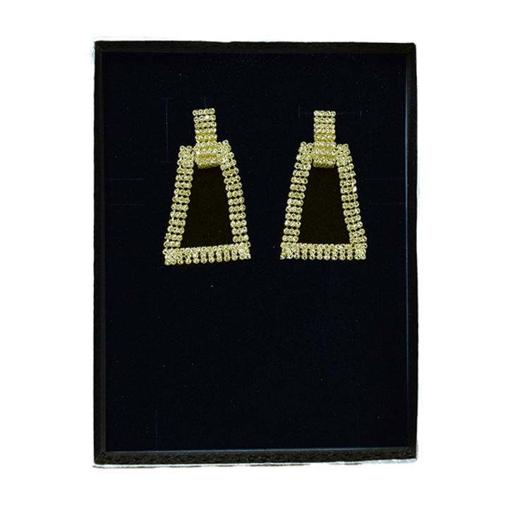 Samirra hosszú fülbevaló, féldrágakövekkel, trapéz alakú, díszdobozban, Arany, Velve, CS012