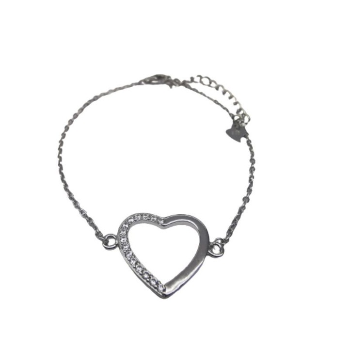 Bratara Argint 925 Inima cu Pietre pe Jumatate