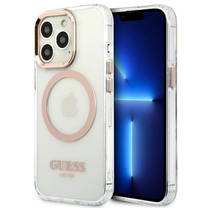 Husa pentru iPhone 13 Pro / 13 Guess 4G metal outline magsafe gold