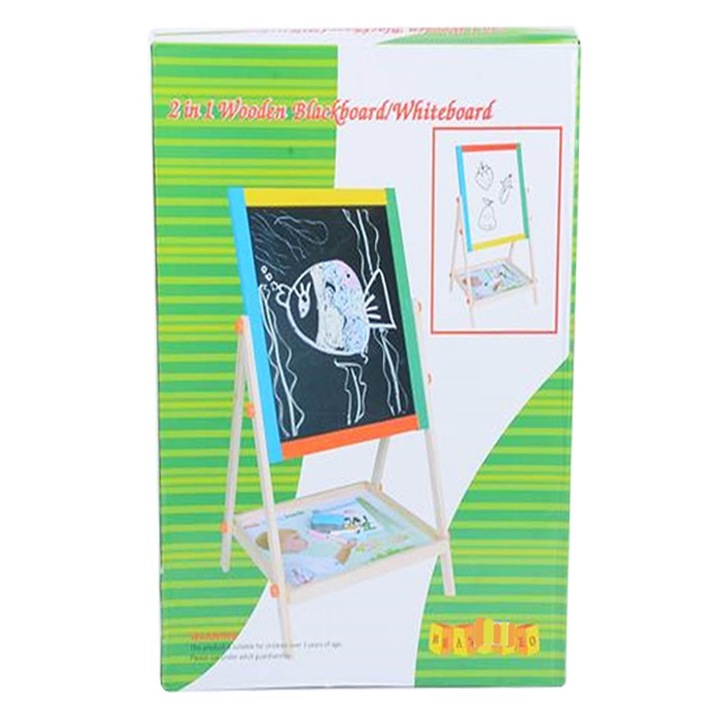 Jucarie creativa Tabla de lemn cu 2 fete, creta, burete, marker, 38.5 x 50.0 x 5.3 cm