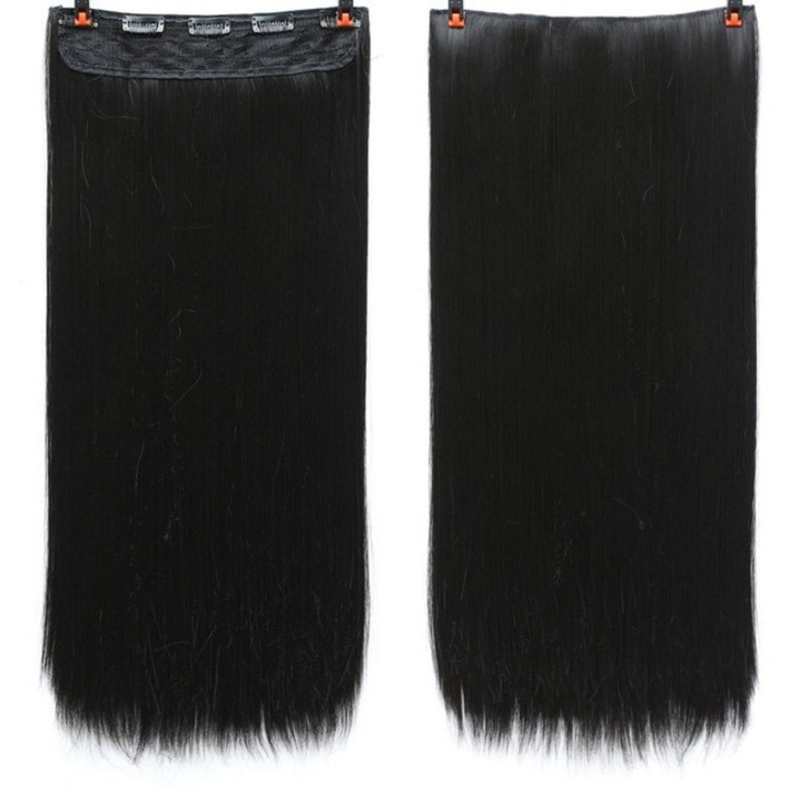 Extensii par NEGRE, drepte, tresa cu 5 clipsuri, 60 cm, Animis Beauty ®, fibra sintetica cu aspect natural