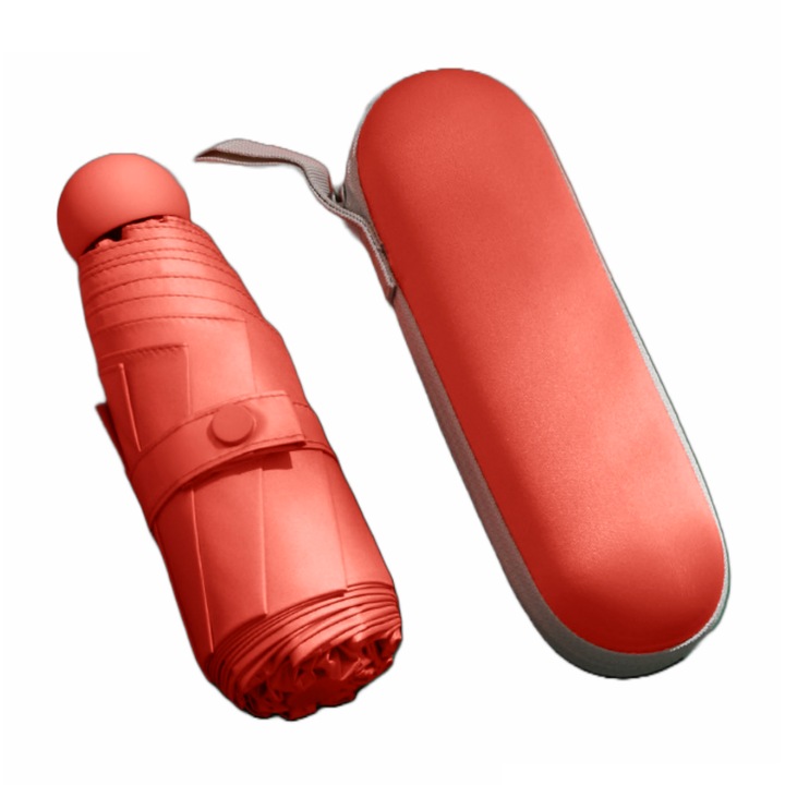 Мини чадър със сгъваема и преносима дръжка, защита от дъжд и ултравиолетови лъчи, сгънат размери 19 х 6 см, разпънат 96 х 58 см, 290 г, цвят оранжев