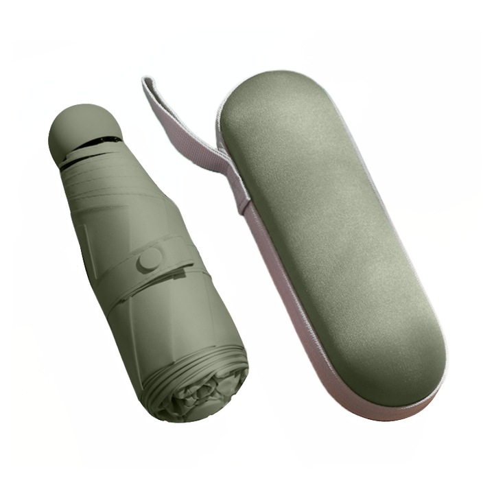 Мини чадър със сгъваема и преносима дръжка, дъжд и UV защита, сгънат размер 19 х 6 см, разпънат 96 х 58 см, 290 г, зелен