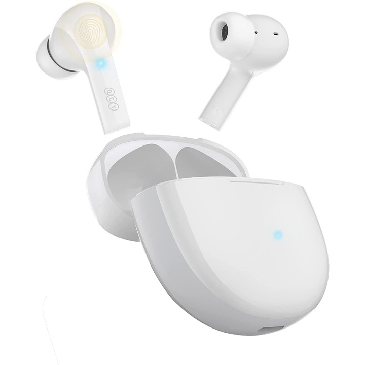 Безжични слушалки QCY, T18 Melobuds TWS, Bluetooth 5.2. ANC, Бял