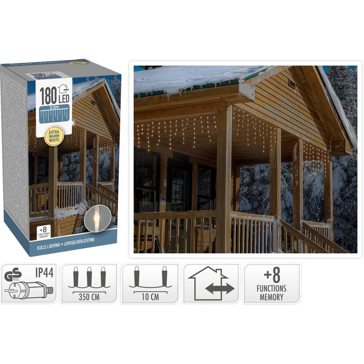 Instalatie turturi Craciun,Koopman, 180 LED-uri, 350 cm, lumina calda, 8 functii, exterior