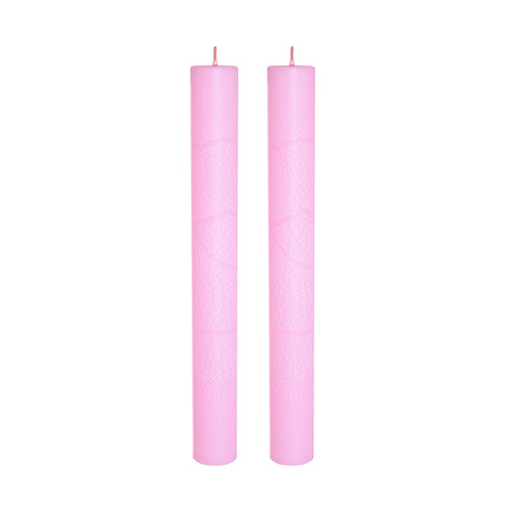 Set 2 lumanari de nunta, roz, efect gheata, aromata, 35cm x 3.8 cm, FABRICA DE LUMANARI GHIOROC
