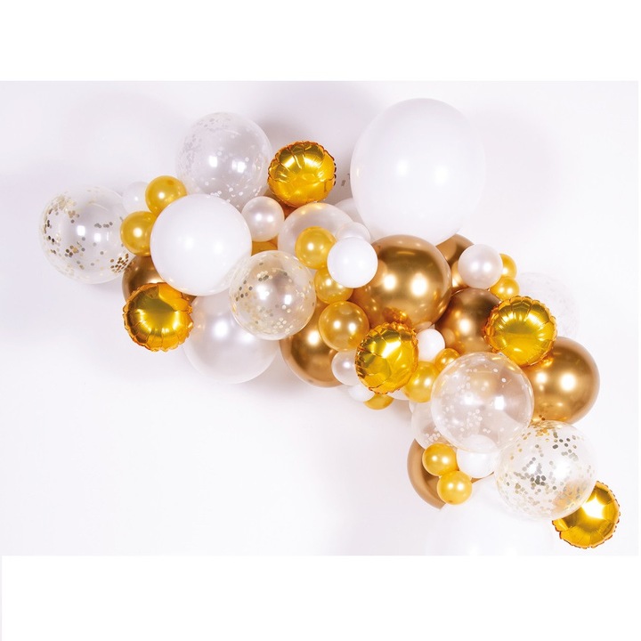 Балон, Бял/златист, Комплект гирлянди от 66 броя