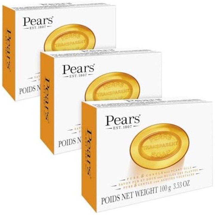 Pachet 3 sapunuri transparente Pears Amber, 300g