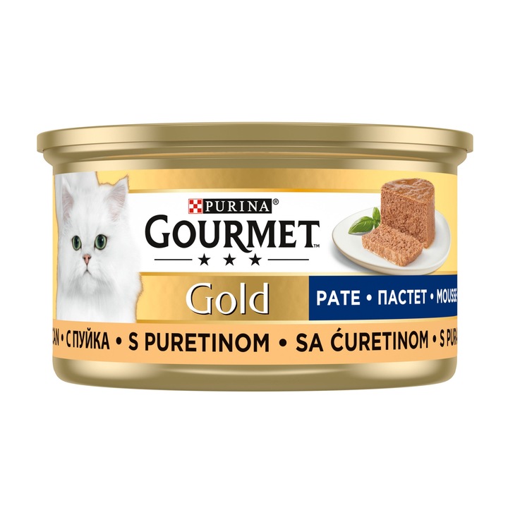 Hrana umeda pentru pisici, Gourmet Gold Mousse, pentru adult, cu aroma de carne de curcan, cantitate 85g