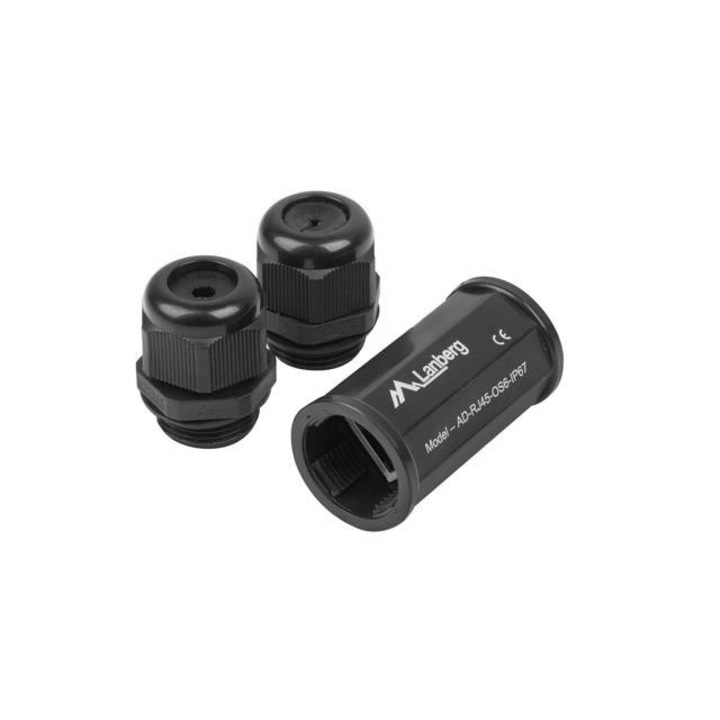 Адаптер Lanberg, кат. 6, С мрежов конектор, RJ-45, екраниран, IP67, черен
