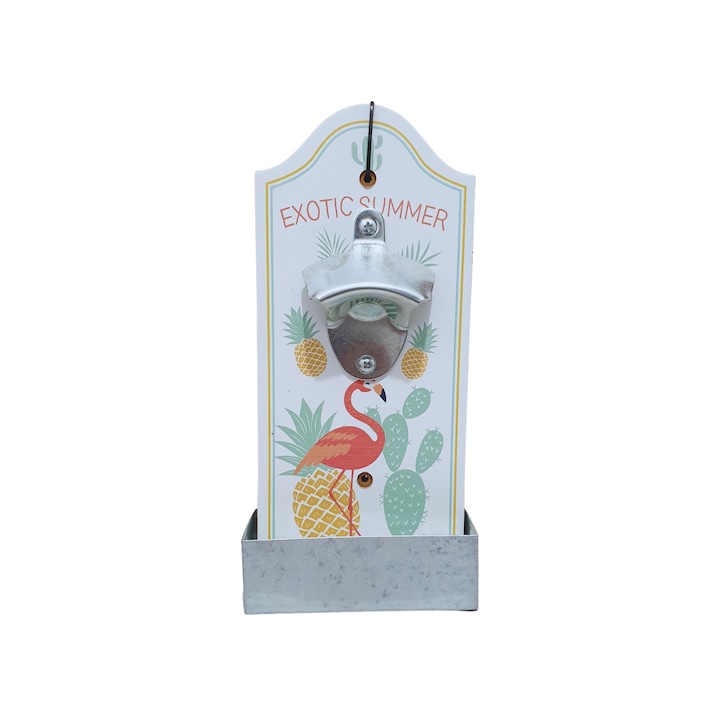 Pick & Drink Fali üvegnyitó, fa és horganyzott fém, 24 x 11 cm, Exotic Summer modell, többszínű