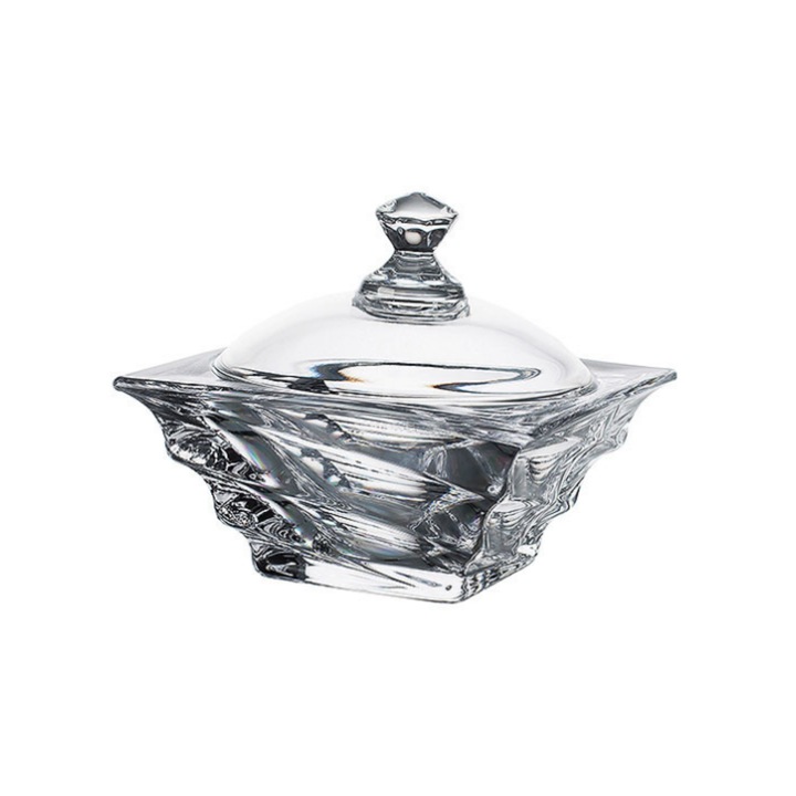 Cukorkadoboz, Bohemia, átlátszó, kristályüveg, 11,5 cm, Casablanca design