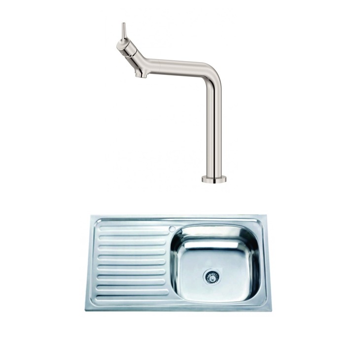 Set chiuveta de bucatarie, Inter Ceramic, Kitchen Line ICF 7163475C, Incorporat, 75 x 40 cm, 2 piese, Crom