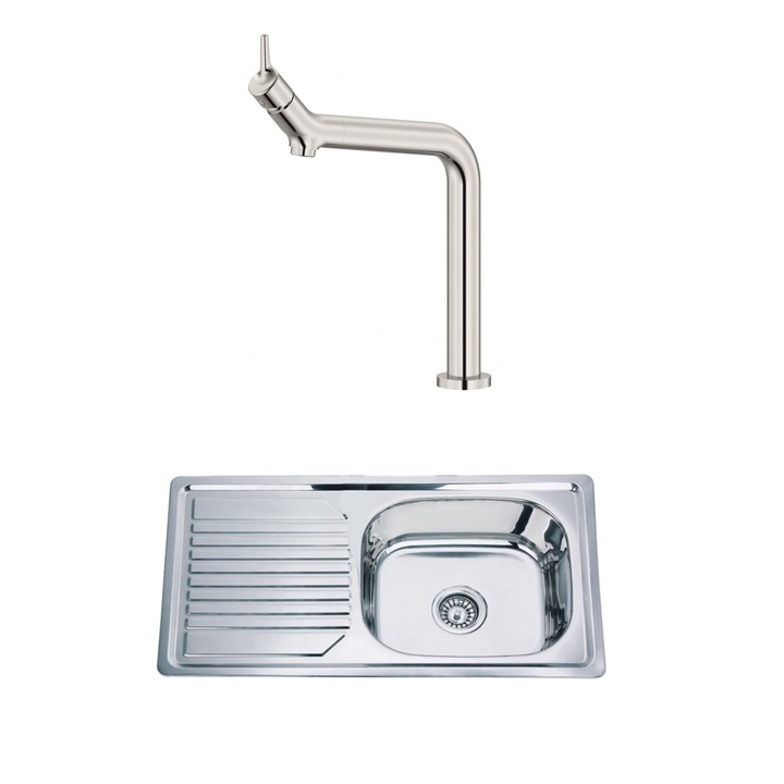 Set chiuveta de bucatarie, Inter Ceramic, 81 x 43,5 cm, Crom