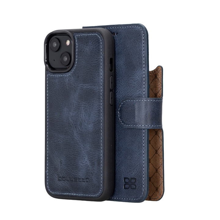 Калъф за iPhone 14 Plus, Bouletta Magic Wallet, MagSafe съвместим, естествена кожа, тип портфейл 2 в 1 и заден капак, цвят мастило