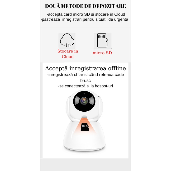 Camera de supraveghere WI-FI, V380 Night Vision, detectarea miscarilor, control aplicatie, audio bidirectional, rotire 355 grade, compatibil IOS, Android si Windows, Alb