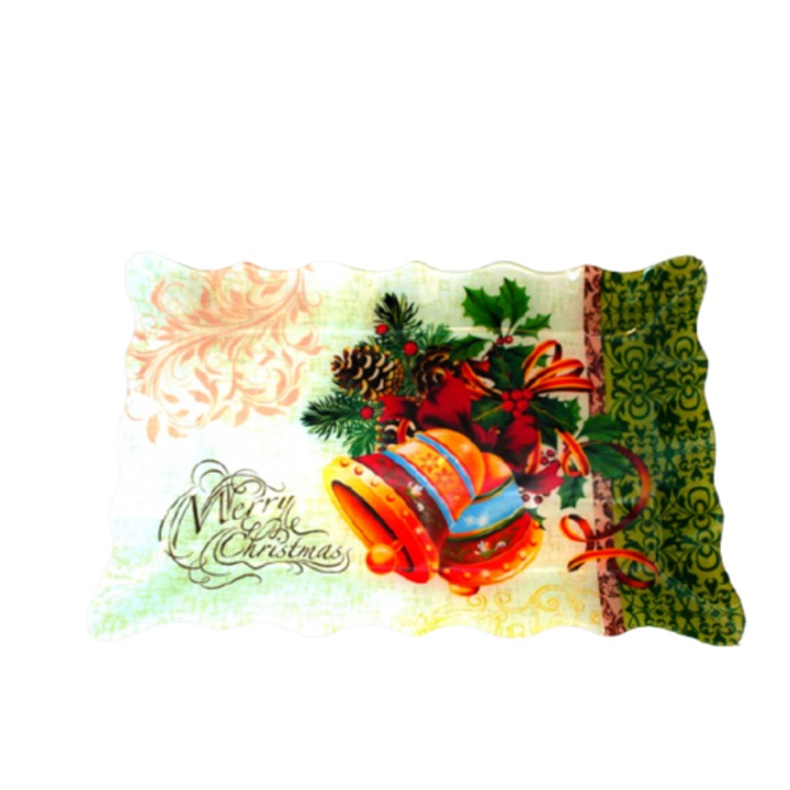 Tányér, Elemag, Karácsonyi harangok, Üveg, 30x20 cm