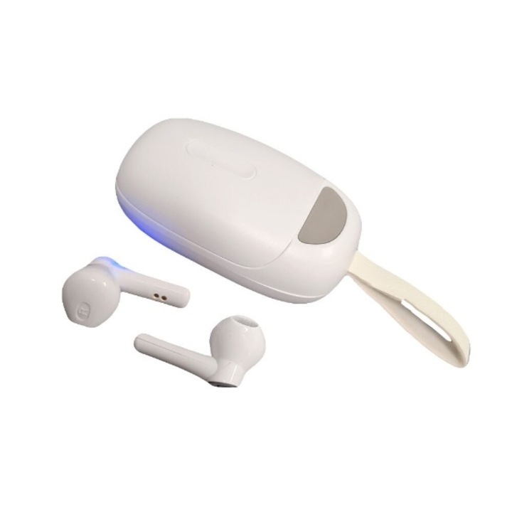 EDAR 5.0 Bluetooth fejhallgató, HD kettős hívás mikrofon, Intelligens LED kijelző, vezeték nélküli, töltődoboz, fehér