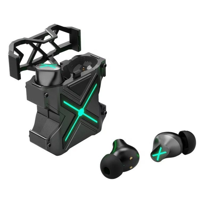 Casti Audio Wireless K89 X, Bluetooth 5.3, Limitare zgomot, Gaming, Music, Sport, Iluminare LED, Rezistente la Apa, Handsfree, Cu Microfon, Autonomie 12h, Universal Compatibile, Gri