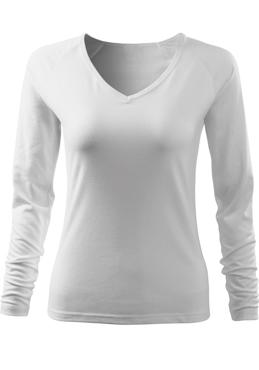 Bluza pentru femei, maneca lunga, V-Neck, 95% Bumbac, Alb