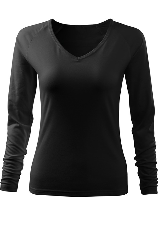 Bluza pentru femei, maneca lunga, V-Neck, 95% Bumbac, Negru