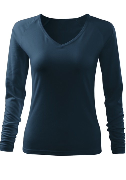 Bluza pentru femei, maneca lunga, V-Neck, 95% Bumbac, Bleumarin