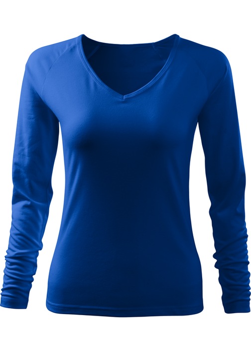 Bluza pentru femei, maneca lunga, V-Neck, 95% Bumbac, Albastru