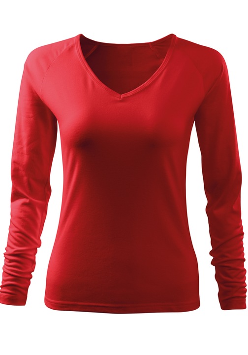 Bluza pentru femei, maneca lunga, V-Neck, 95% Bumbac, Rosu