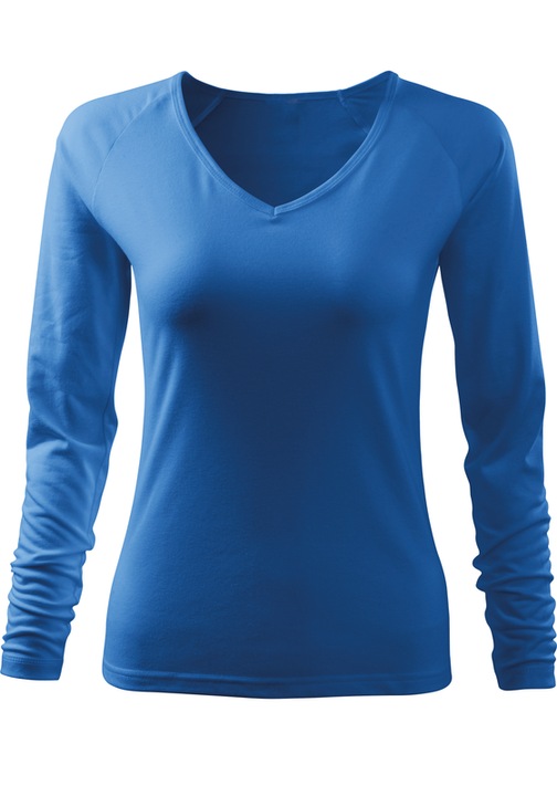 Bluza pentru femei, maneca lunga, V-Neck, 95% Bumbac, Albastru deschis