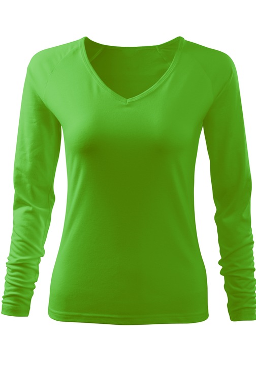 Bluza pentru femei, maneca lunga, V-Neck, 95% Bumbac, Verde
