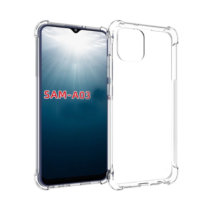 Anti-Shock Cover, съвместим със Samsung Galaxy A03, Anti-Shock Protection, Silicon Slim, Crystal Clear