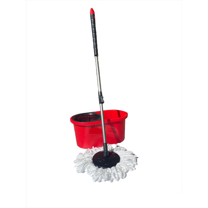 Set Mop Rotativ cu Galeata Stoarcere Centrifuga, Rezerva Microfibra, Rosu, 13L