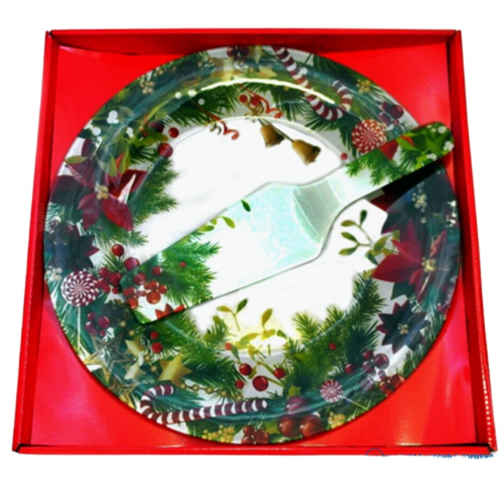 Serviciu de tort, Eleamg, farfurie, cupa de tort, rotunda, sticla, 2 bucati, multicolor