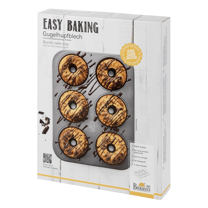 Tava mini 6 briose Birkmann Easy Baking, 35x27cm, Otel, Negru