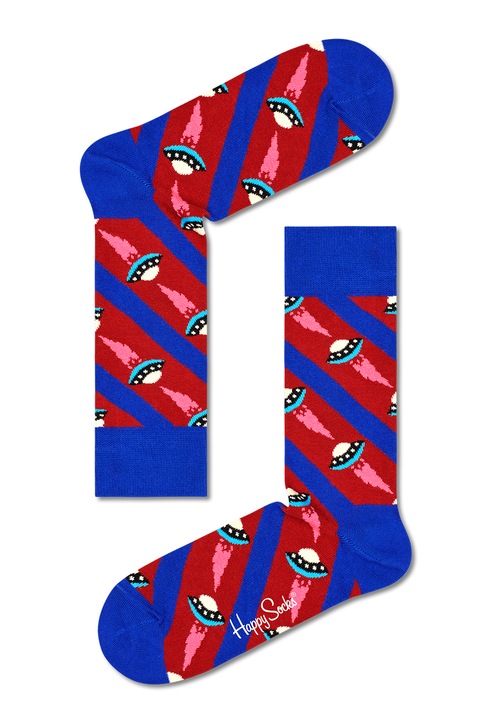 Happy Socks, Sosete lungi unisex UFO, Rosu/Albastru royal