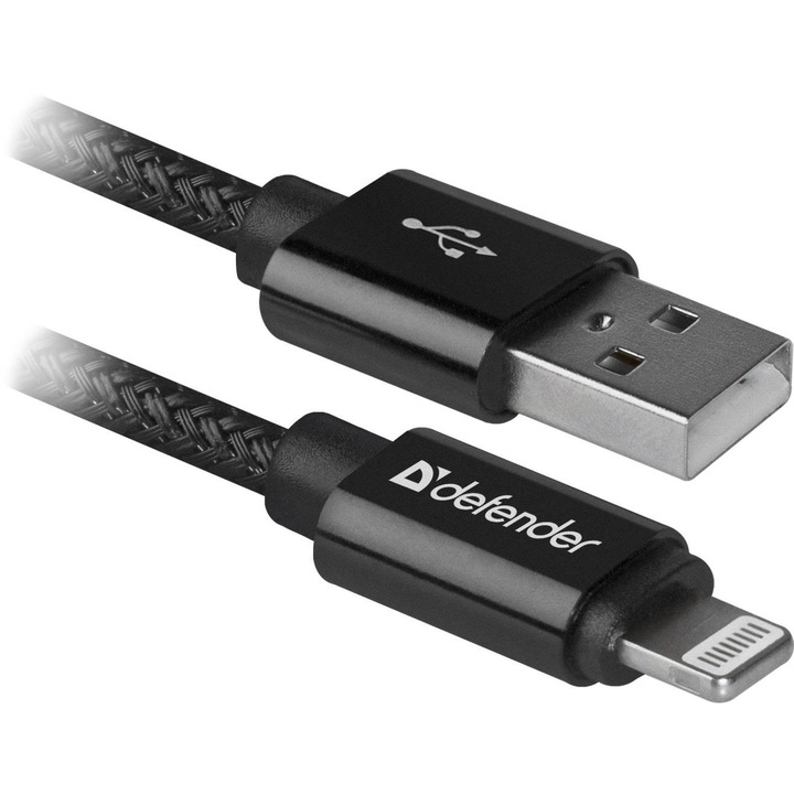 Adat- és tápkábel kompatibilis: Apple, Defender, USB-Lighting, 2.1A, 1m, fekete