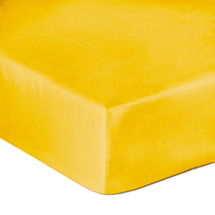 Cearceaf de pat, Darymex, Cu banda elastica, Satin, 200 x 220 cm, Galben mustar