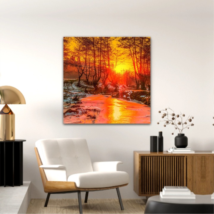 Vászonfestmény, 1 db, Cindrel river, Cisnadioara - ROBERTO SORIN 0023, UV nyomat PREMIUM COTTON vászonra és fa keretre feszítve, 80X80 cm