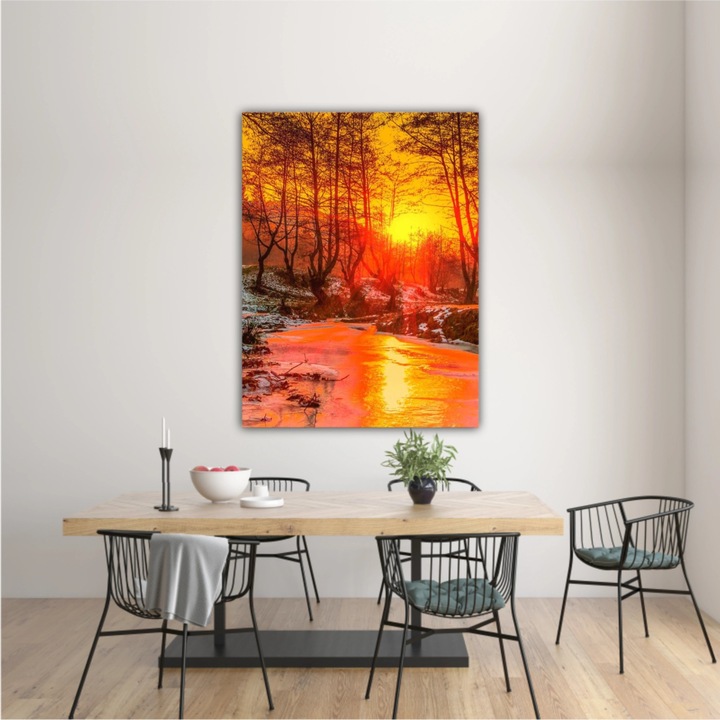 Vászonfestmény, 1 db, Cindrel river, Cisnadioara - ROBERTO SORIN 0023, UV nyomat PREMIUM COTTON vászonra és fa keretre feszítve, 90X120 cm