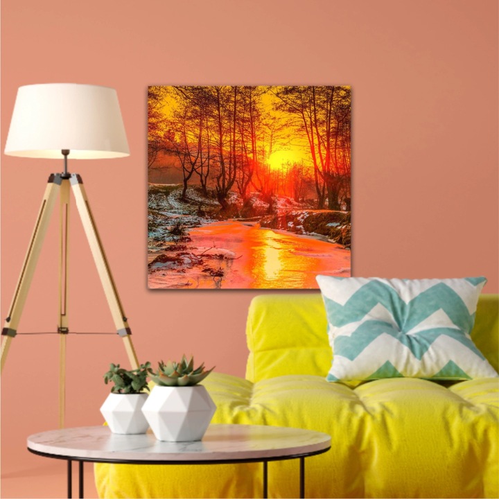 Vászonfestmény, 1 db, Cindrel river, Cisnadioara - ROBERTO SORIN 0023, UV nyomat PREMIUM COTTON vászonra és fa keretre feszítve, 30X30 cm