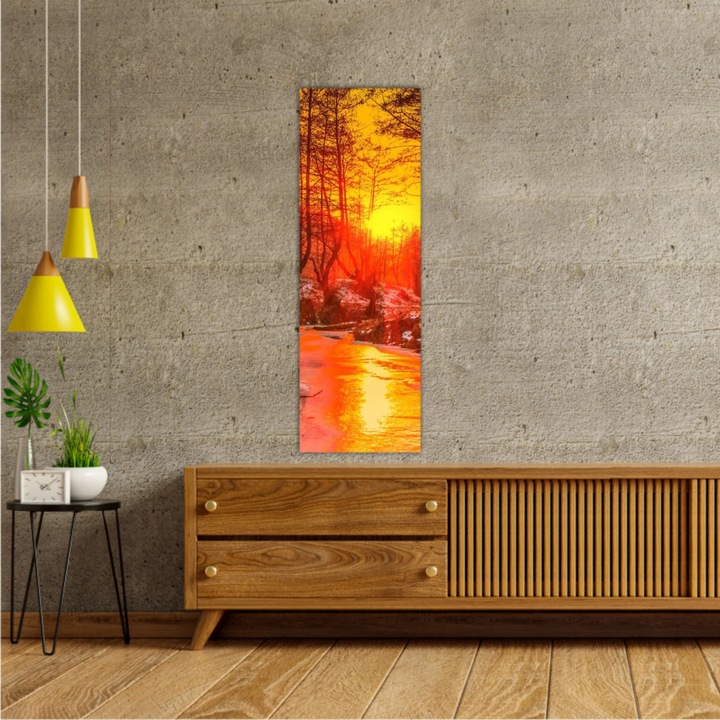 Vászonfestmény, 1 db, Cindrel river, Cisnadioara - ROBERTO SORIN 0023, UV nyomat PREMIUM COTTON vászonra és fa keretre feszítve, 40X120 cm