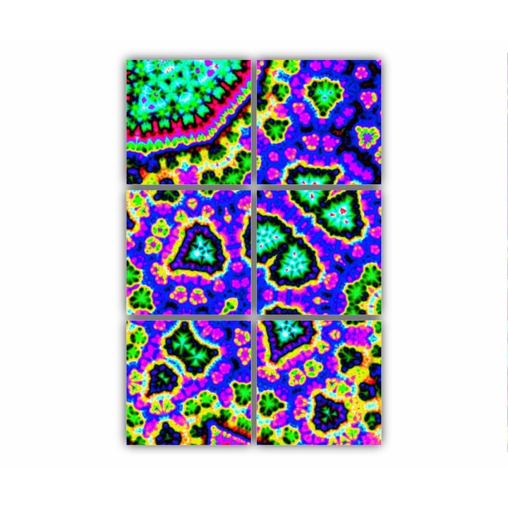 6 db-os Multicanvas festmény készlet, Pszichedelikus Fractal Art 1 - ROBERTO SORIN 0028, UV-nyomat PREMIUM COTTON vászonra és fa keretre feszítve, 80X120 cm
