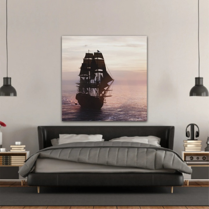 Tablou pe placa PVC, 1 piesa, Art painting Sail Ship 0159, Tipar UV direct pe placa din PVC expandat de culoare alba - grosime 5mm (fara rama), 100X100 cm