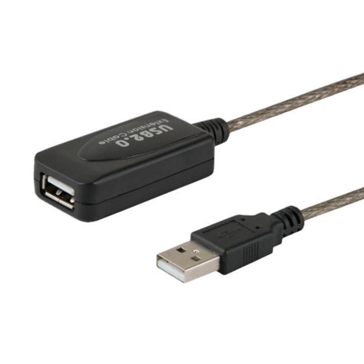 Kábelhosszabbító, Savio, CL-130, USB 2.0 apa – USB 2.0 anya, 10 m, fekete
