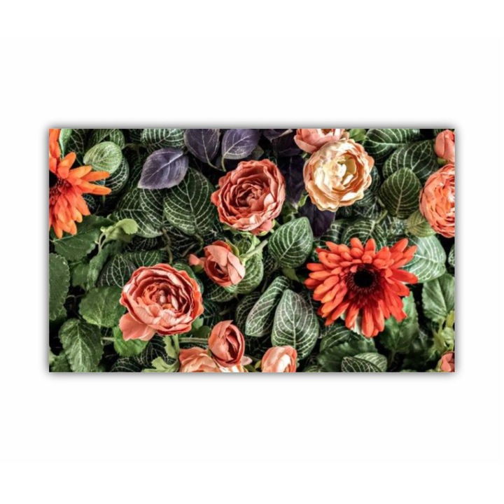 Tablou Canvas, 1 piesa, Crizanteme bujori trandafiri 0295, Tipar UV pe panza PREMIUM din BUMBAC (400 g.mp) si intins pe sasiu din lemn, Profil 2X3.6cm, 100X60 cm