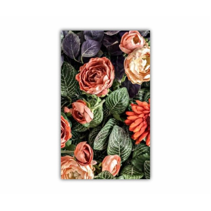 Tablou Canvas, 1 piesa, Crizanteme bujori trandafiri 0295, Tipar UV pe panza PREMIUM din BUMBAC (400 g.mp) si intins pe sasiu din lemn, Profil 2X3.6cm, 90X150 cm