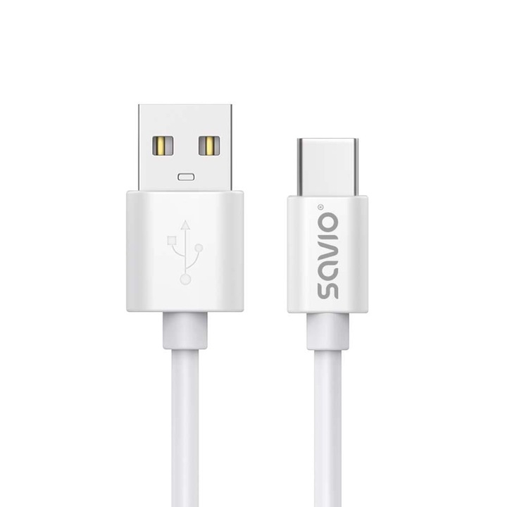 Кабел за пренос на данни и зареждане, Savio, CL-168, USB 2.0 към USB-C 2.0, бързо зареждане, 3 м, бял