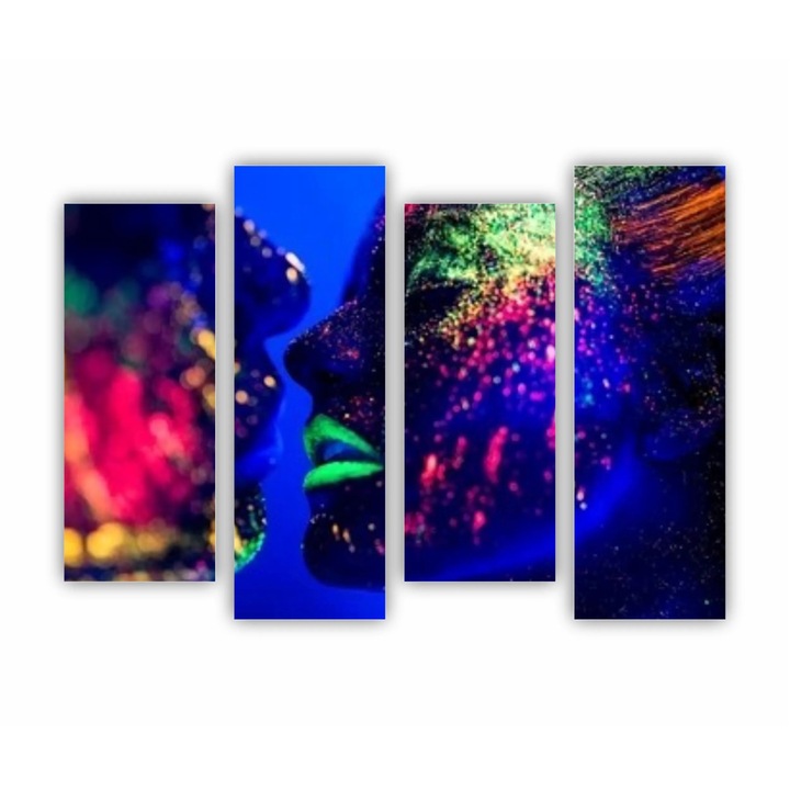 4 db-os Multicanvas Festmény készlet, Fluoreszcencia, egy szerelmespár táncol a diszkóban 0593, UV-nyomat PREMIUM COTTON vászonra és fa keretre feszítve, 160X120 cm