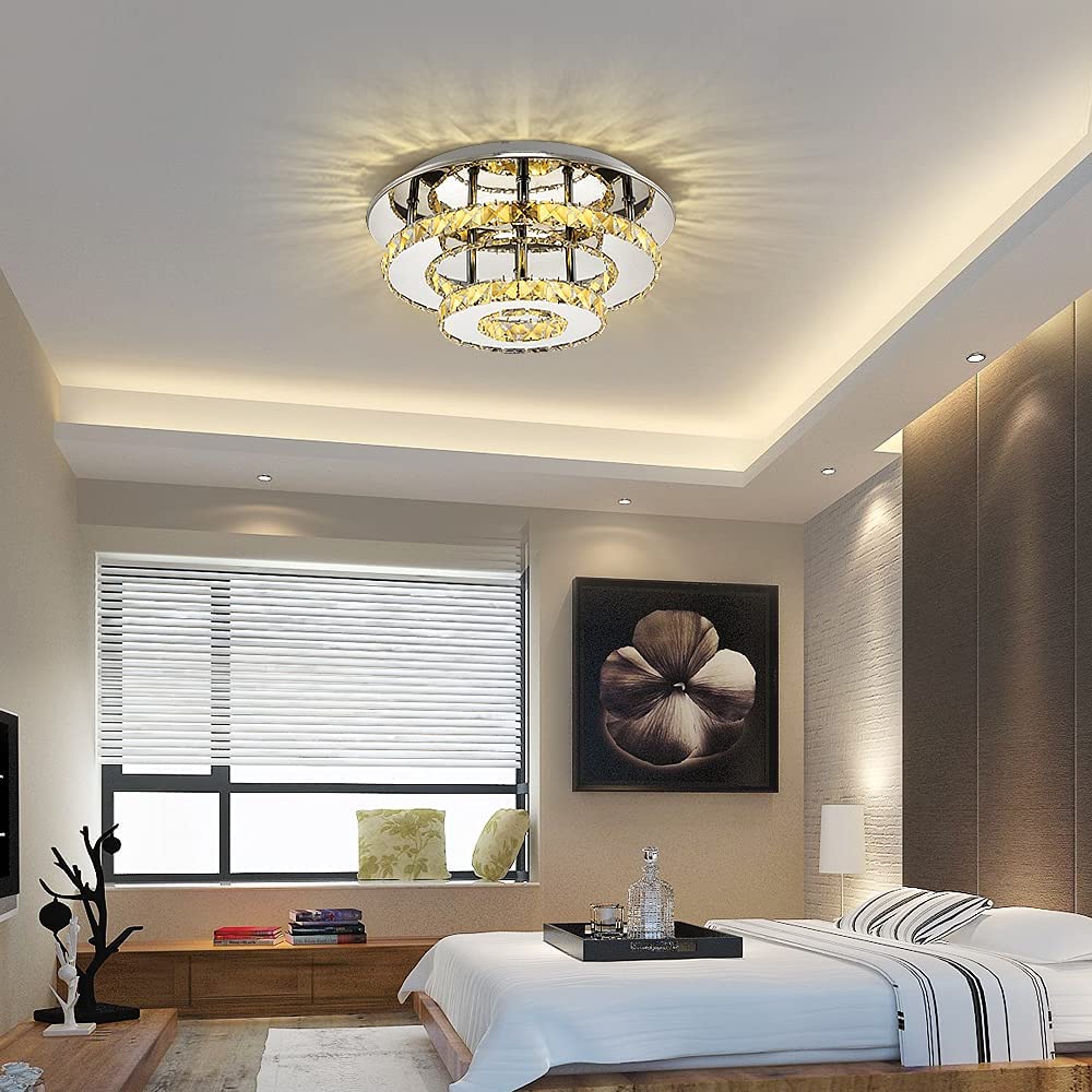 Plafoniera LED, SENQIU, Inox/Cristal, 36W, Dia 30cm, Argintiu - EMAG.ro